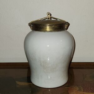Tozai White Crackle Porcelain Jar With Bronze Lid